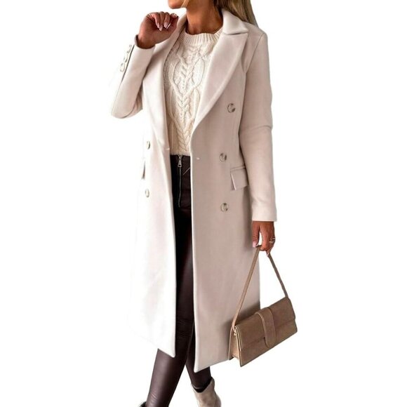 IDEALSANXUN Jackets & Blazers - Womens Beige Long Wool Coat Double Breasted Trench Coat Fall Winter Clothes